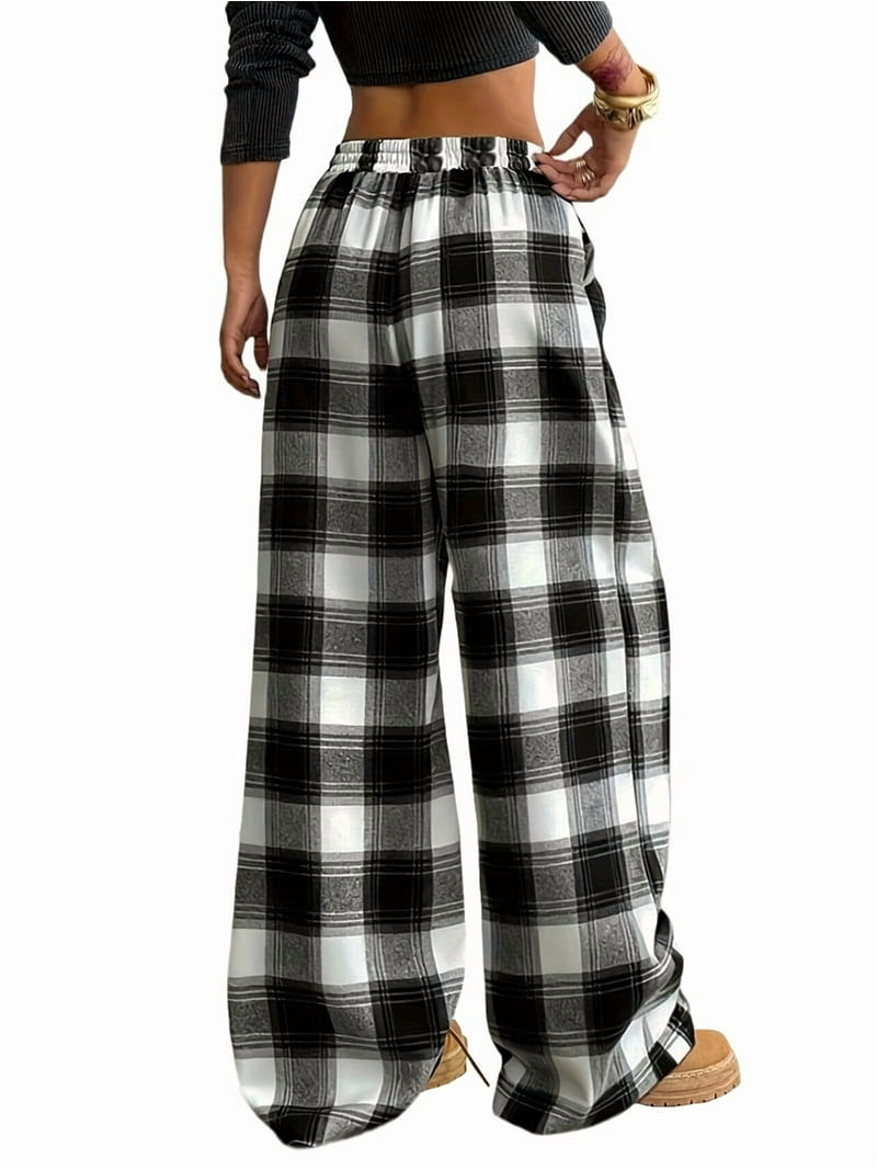 Women'S Plaid Checkered Pants Flannel Pajama Pants Lounge Wide Leg