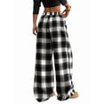 thumbnail image 3 of Women'S Plaid Checkered Pants Flannel Pajama Pants Lounge Wide Leg Baggy Sweatpants with Pockets Black & White L, 3 of 7