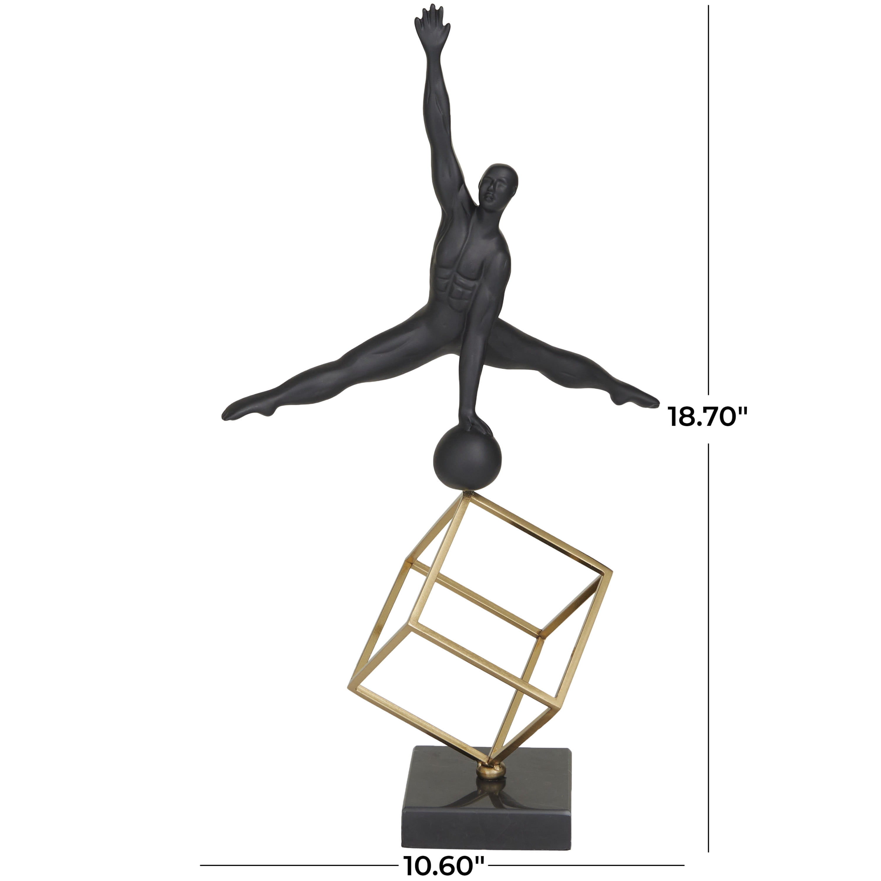 11" x 19" Black Marble Gymnast Sculpture with Gold Cube Base, by DecMode
