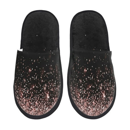 Balery Rose Gold Glitter1 Slient Indoor Furry Fleece Comfort House Shoes Soft Non-Slip Home Shoes Cotton slippers House Slippers-- Medium