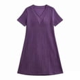 thumbnail image 6 of IUYRTFE Women Solid Color Short Sleeve V Neck Ribbed Dress Casual Loose Fit Summer Mini Dress, 6 of 6