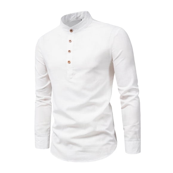 Camisa de manga larga para hombre, cuello mao, informal, cuello alto, semiabierta Blanco