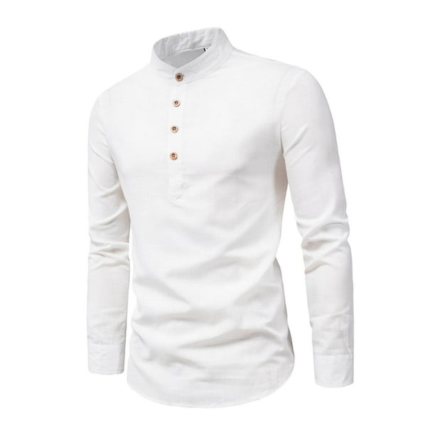 Camisa de manga larga para hombre, cuello alto, informal, con cuello de  banda, para ocio diario Blanco