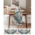 thumbnail image 6 of Watercolor Peacock Burlap Cotton Table Runner 18x72 Inches Long, Retro Attic Flower Feather Farmhouse Table Runners, Outdoor Dining Tablecloths Decor for Baby Shower/Party/Wedding, 6 of 6