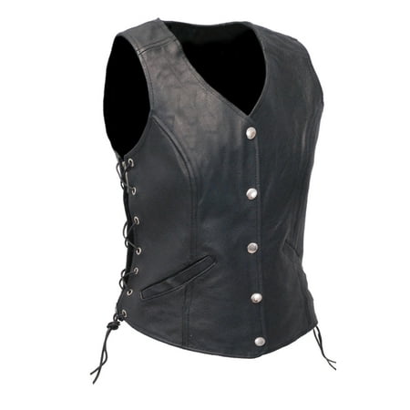 Chopper Leather Vest - Women's Classic Side Lace Leather Vest #VL1048LSP