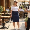 thumbnail image 3 of Agnes Orinda Women's Plus Size Denim Skirt High Waist Button Front Solid Casual A Line Midi Jean Skirts 3X Dark Blue, 3 of 8