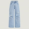 thumbnail image 2 of Clothes For 10 Year Old Girls Teen Girl Pants Baggy Jeans for Girls Wide Leg Ripped High Elastic Waisted Denim Pants Cute Summer Trousers Y2K Streetwear, 2 of 7