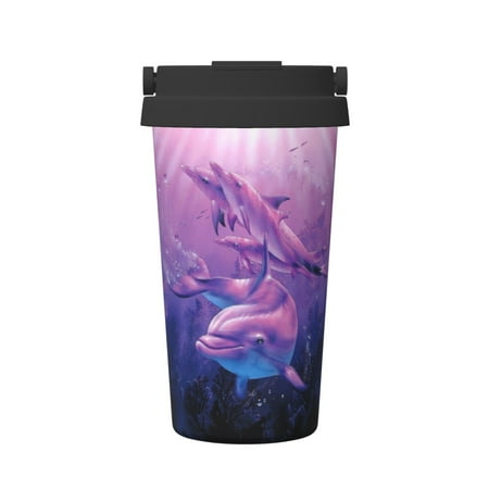 

Insulated Coffee Mug With Lid Purple Dolphin Under The Sea Insulated Tumbler Stainless Steel Coffee Travel Mug With Lid Hot Beverage And Cold Vacuum Portable Thermal Cup Gifts