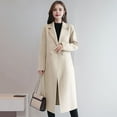 thumbnail image 3 of Women Jacket Turn-down Collar Pockets Solid Color Double-breasted Loose Fit Overcoat Thermal Long Sleeved Commuting Dating Spring Fall Winter Coat, 3 of 8