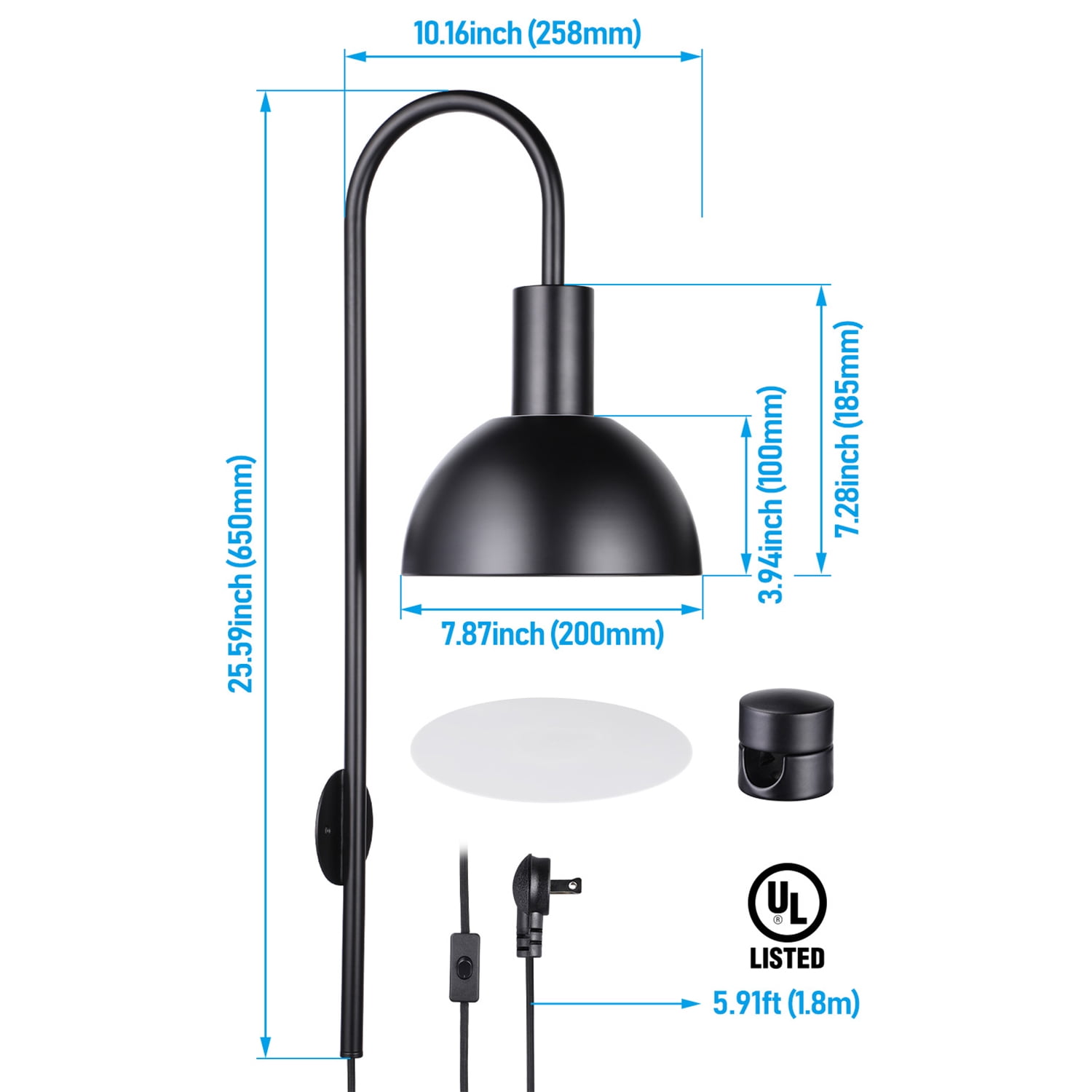2 Pack Plug in Wall Sconces, Wall Sconce Plug in Wall Lamp with Switch Wall Decor Wall Lights for Living Room Hallway Dining Kitchen, Black