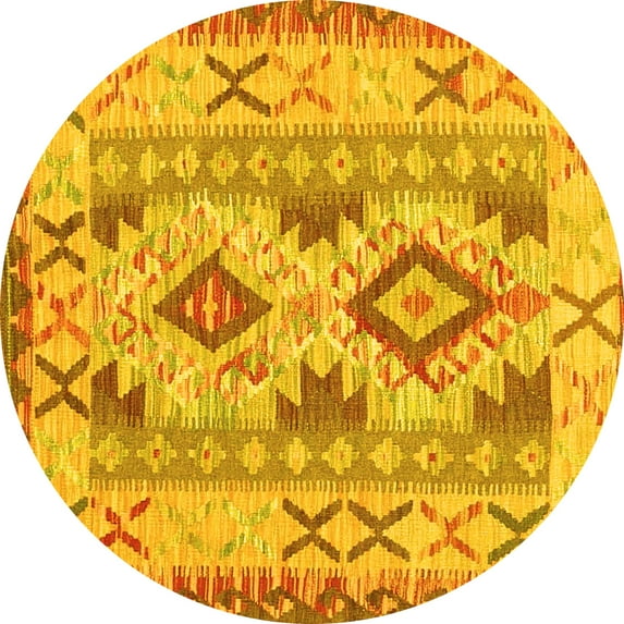 Ahgly Company Indoor Round Abstract Yellow Contemporary Area Rugs, 3' Round
