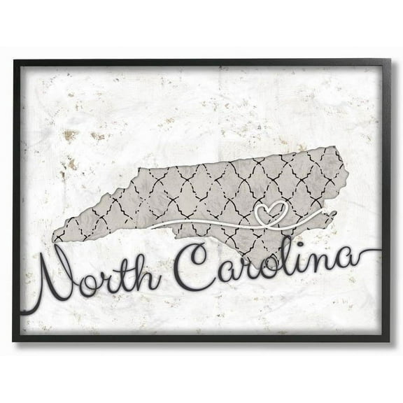 Stupell Industries North Carolina Patterned Grey US State Design Framed Wall Art by Ziwei Li