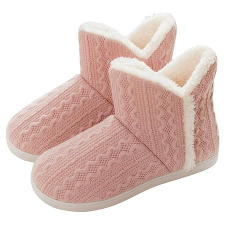 

Womens Warm Knitted Bootie Slippers Fluffy Plush Indoor Outdoor Shoes Memory Foam Comfy House Slippers Ankle Bootie Slippers