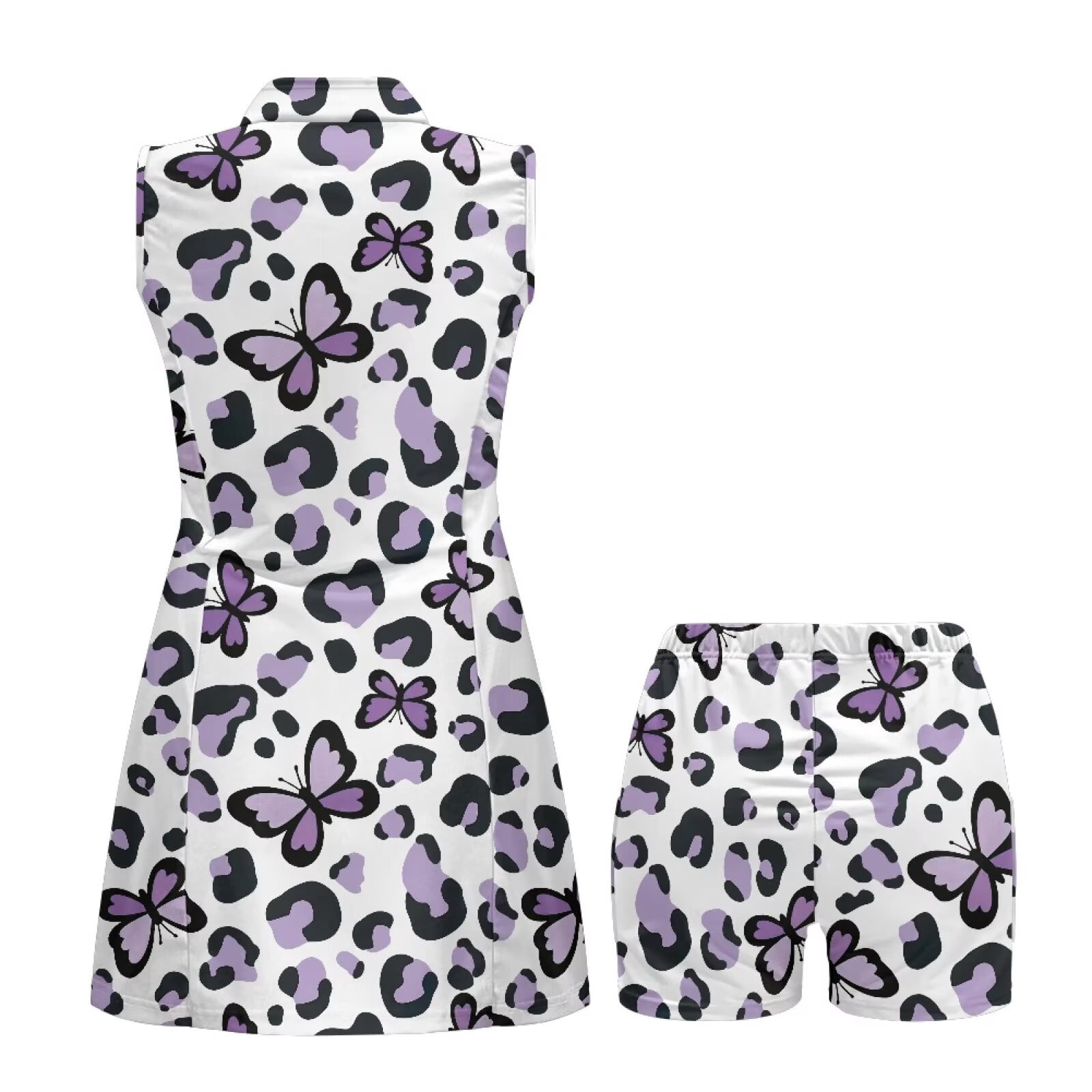 Yuyamidu Beautiful Butterfly Tennis Dress for Women Leopard Print V Neck Golf Athletic Tank Dresses Size L Sleeveless Sports Activewear Dress with Shorts Pockets Womens Golf Clothes