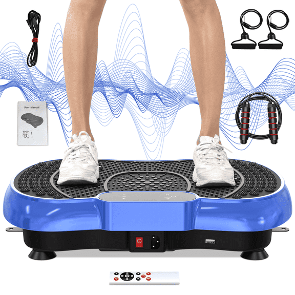 Evitormill Vibration Plate Exercise Machine Whole Body Workout Vibration Fitness Platform w/ Loop Bands, Blue