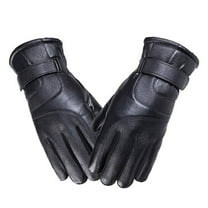 OUNONA 1 Pair Thick PU Leather Winter Gloves Windproof Warm for Outdoor Sports Cycling Climbing Riding (Black)