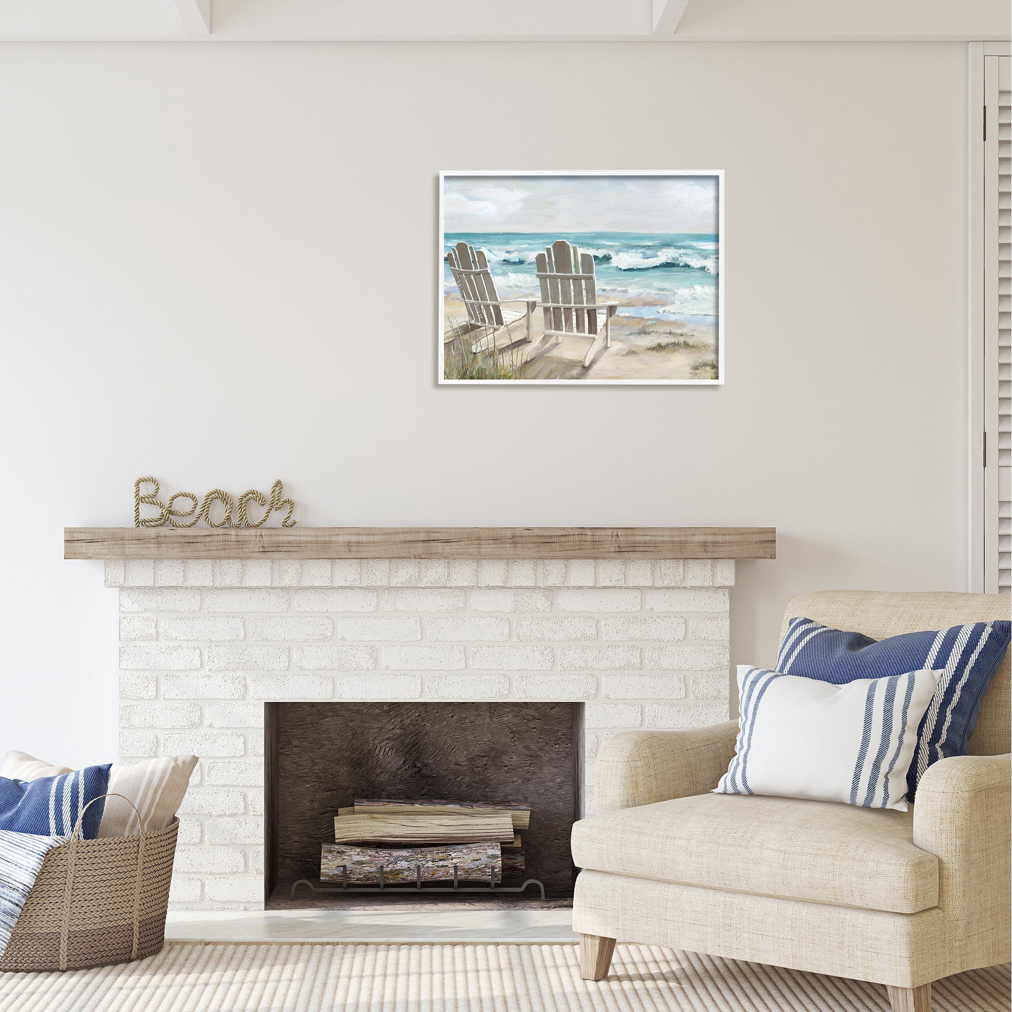Stupell Industries Serene Beach Scene Landscape Painting White Framed Art Print Wall Art, 30 x 24