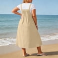 thumbnail image 6 of Tqcoqu Overall Dress for Women Loose Pleated Button Straps Maxi Dress Square Neck Barrel Casual Dresses,Khaki,Women's XL-XXXXXL, 6 of 8