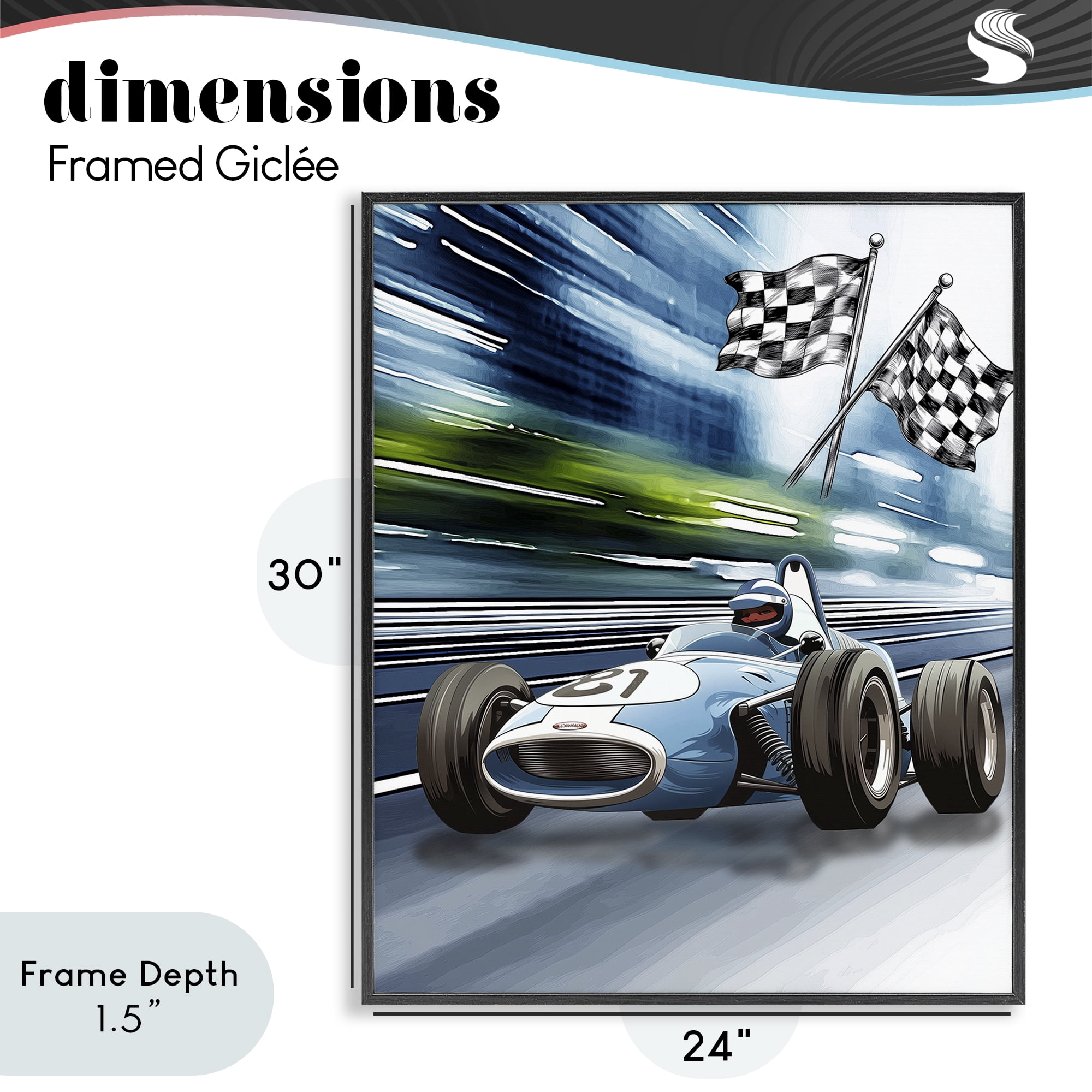 Stupell Industries Speedy Racecar with Flags Black Framed Giclee Art, design by Christine Simpson Art