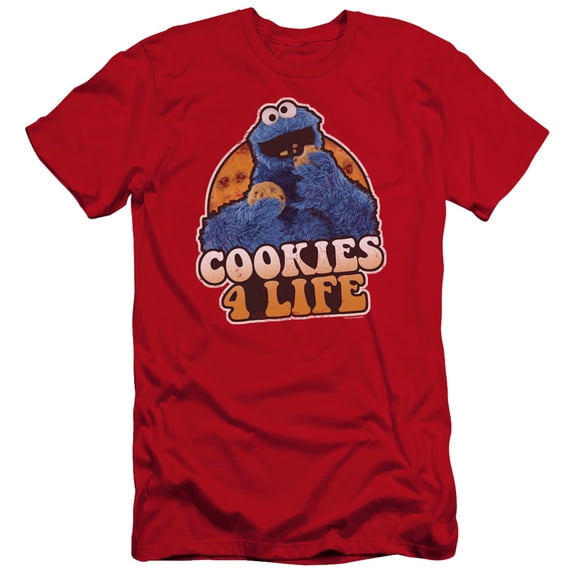Sesame Street Cookies 4 Life Premium Canvas Adult Slim Fit 30/1 T-Shirt Red
