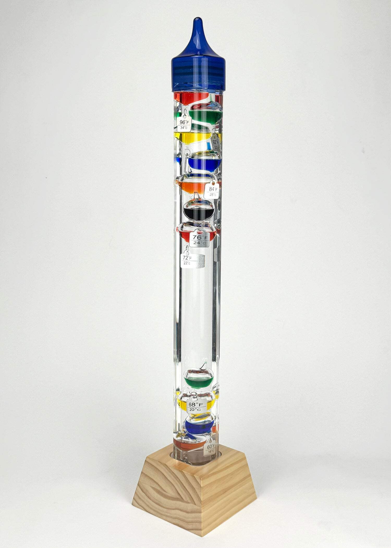 25" Tall Square Tube Galileo Thermometer With Wooden Base - 2025 UPDATE