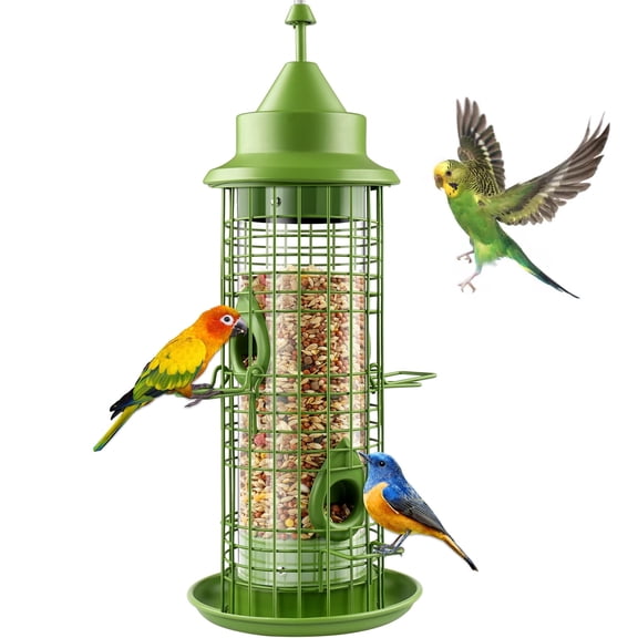 WuZooCg Metal Bird Feeder for Outdoors Hanging, 2.2 lb Seed Capacity, 4 Feeding Ports, Squirrel-Resistant Wild Bird Feeder for Garden, Yard and Patio