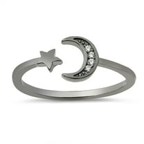 CHOOSE YOUR COLOR Wholesale Crescent Moon Star Open Ring .925 Sterling Silver Band Jewelry Female Size 10