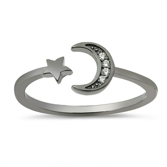 CHOOSE YOUR COLOR Wholesale Crescent Moon Star Open Ring .925 Sterling Silver Band Jewelry Female Size 10
