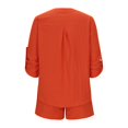thumbnail image 5 of Dwaogom Women Casual Solid Color Drawstring Shorts Button Long Sleeve V-Neck Blouses Set Women Outfits Sweatsuit Casual Short Set, 5 of 6