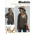 thumbnail image 6 of QAFOPEH Women Waffle Cross Over V Neck Tulip Hem Long Sleeve Solid Color Top, 6 of 7