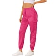 thumbnail image 4 of INSPIRE CHIC Women's Satin Cargo Joggers High Waisted Elastic Waist Casual Pants XL Rose Red, 4 of 6