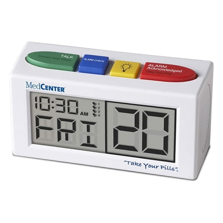 MEDCENTER Talking Alarm Clock HSA/FSA, Medication Pill Reminder Clock, Alarm Clock for Dementia, Hearing, Visually impaired Seniors-Digital Clock Ex Large White - Gift for Mom, Dad, Elderly, Seniors