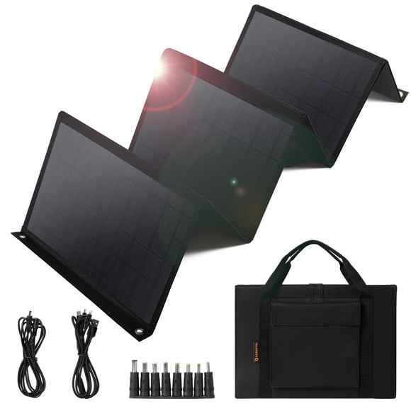 Panel solar portátil Keshoyal – Paneles solares plegables de 60 W con USB de 5 V y 18 V CC para camping, teléfono celular, tableta y dispositivos de 5-18 V – Compatible con estaciones de energía de ge