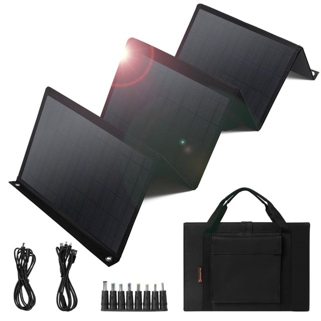 Panel solar portátil Keshoyal – Paneles solares plegables de 60 W con USB de 5 V y 18 V CC para camping, teléfono celular, tableta y dispositivos de 5-18 V – Compatible con estaciones de energía de ge