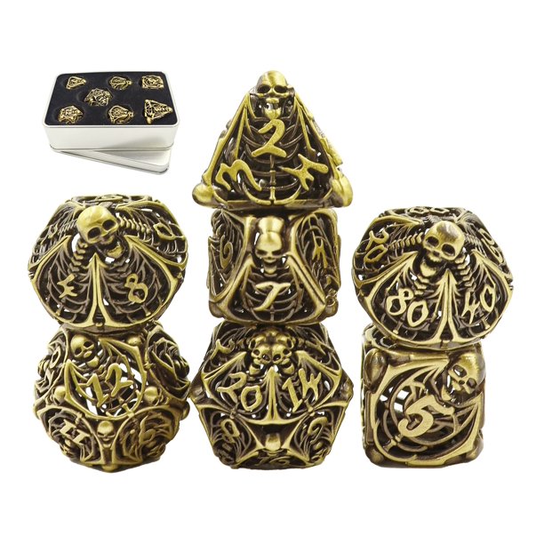 Juego de dados DND ALOBGHDC con forma de calavera, poliédrico hueco, 7 unidades, con caja
