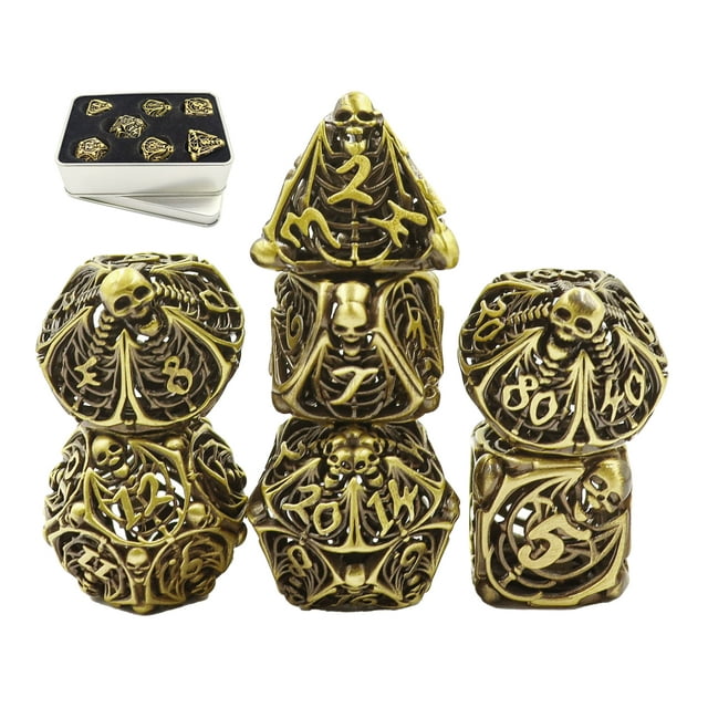 Juego de dados DND ALOBGHDC con forma de calavera, poliédrico hueco, 7 unidades, con caja