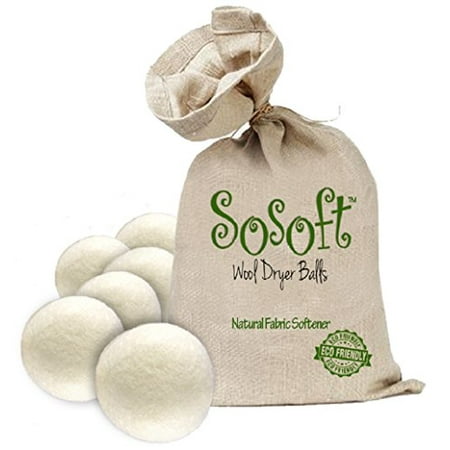 SoSoft Wool Dryer Balls for Baby Clothes 6 pack 100% Premium So Soft Wool Dryer Balls XXL Handmade in Nepal All Natural Eco Friendly All Natural Fabric Softener Natural Fabric Softener 6 Count