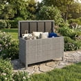 thumbnail image 5 of IdealHouse Outdoor Wicker Storage Box, PE Rattan Patio Storage Chest with Steel Frame, Weather-Resistant Deck Storage Box for Cushions, Garden Tools & Pool Accessories – Gray Wicker, 5 of 7