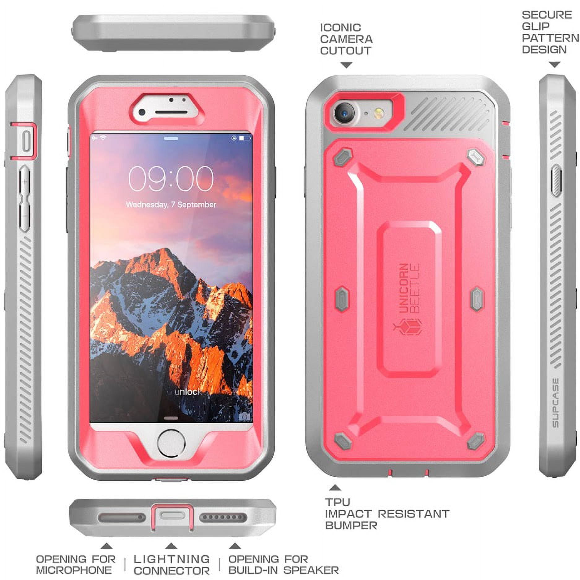 SUPCASE Unicorn Beetle Pro Series Case Designed for iPhone SE 3rd Gen (2022) / iPhone SE 2nd Gen (2020) / iPhone 7 / iPhone 8, Full-Body Rugged Holster Case with Built-In Screen Protector (Pink)