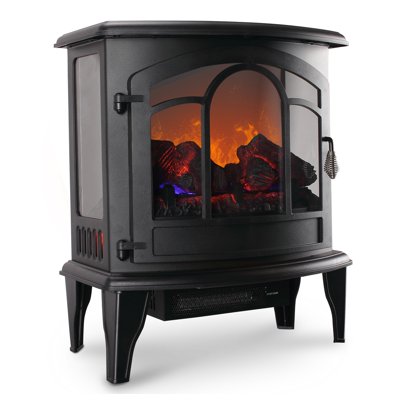 Oyria 1500W Portable Electric Fireplace Stove Freestanding Electric Fireplace Fire Wood Log Burning Effect Flame Vintage Heater Stove Living Room Tempered Glass View 