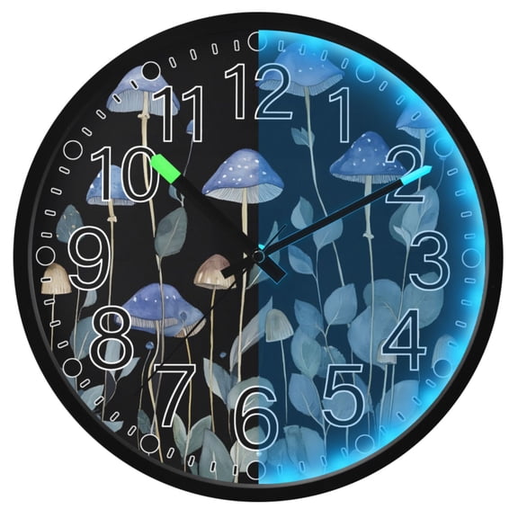 Ryvnso Mushroom 12 Inch Night Light Wall Clock Silent Battery Operated Luminous Clocks