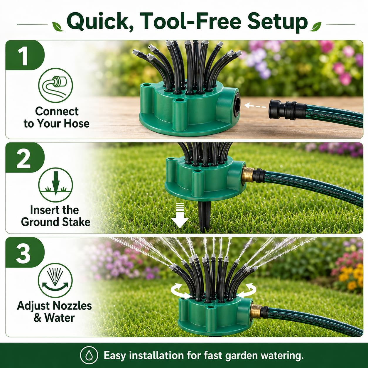 360° Coverage Precision Garden Irrigation Sprinkler with Heavy-Duty Spike Base, Automatic Rotating Lawn Sprinkler, for Yard, Lawn Sprinkler