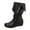 Black, variant on Slouchy Boots for Women Hidden Wedge Low Heel Retro Leather Round Toe Adjustable Button Fold Over Mid Calf Booties