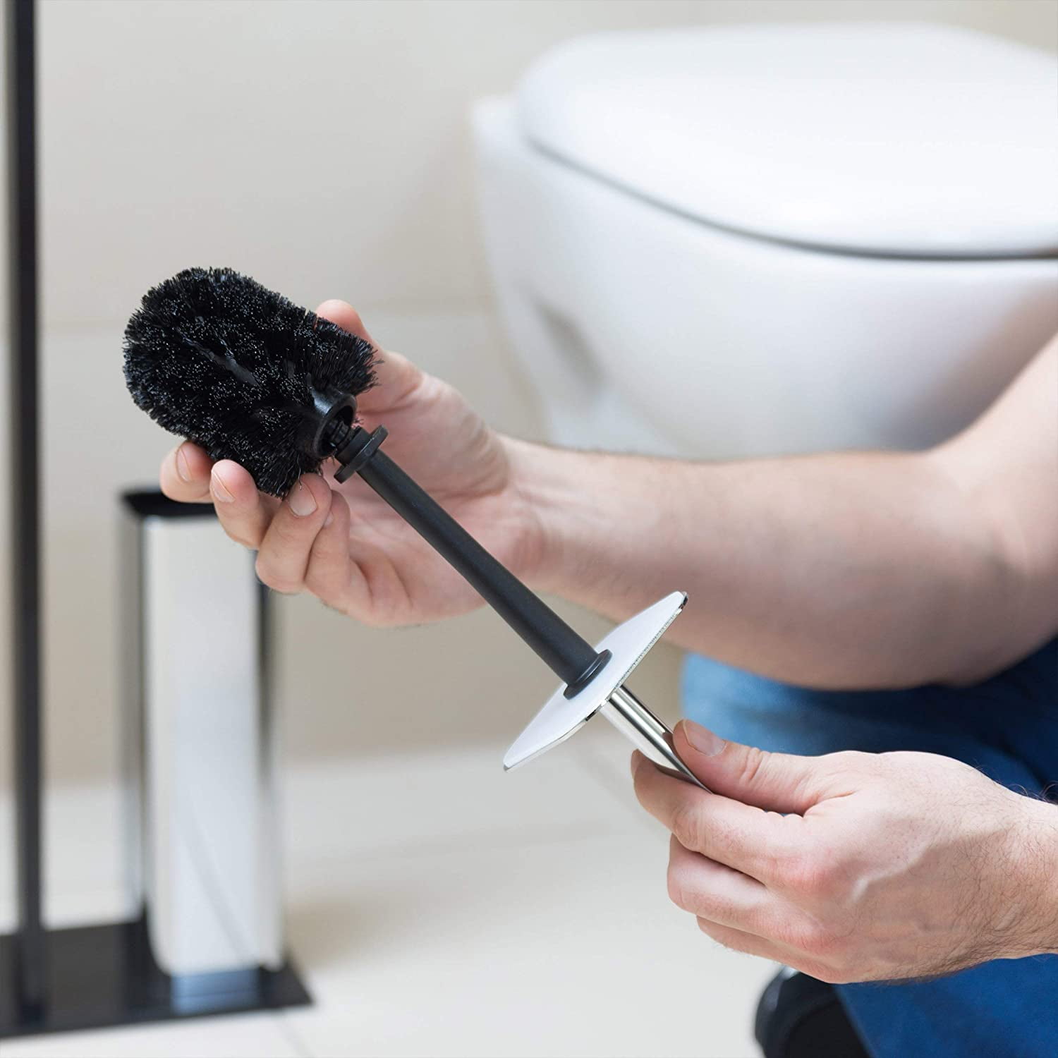 Durhf Toilet Brush Head In A Set Of 5 Loose Toilet Brushes With Thread 12 Mm Replacement Brush Head Diameter 8 Cm Black