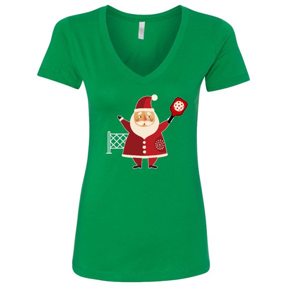 Inktastic Christmas Pickleball Santa Women's V-Neck T-Shirt
