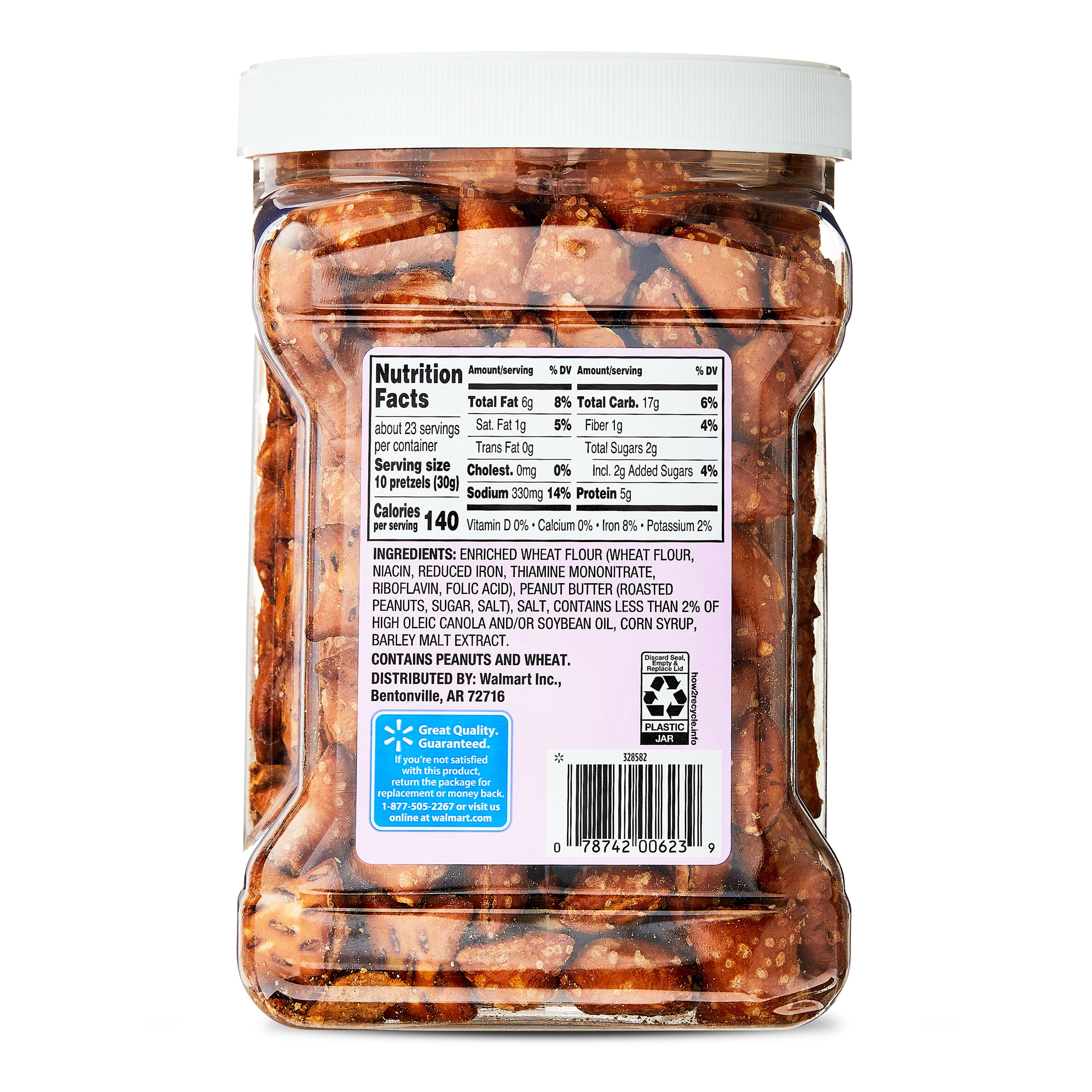 Great Value Peanut Butter Filled Pretzel, 24 oz (Resealable Container)