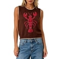 thumbnail image 2 of Sweaters for Women Trendy Lobster Print Round Neck Sleeveless Knit Vest Contrast Design Dense Versatile Top Brown S, 2 of 4