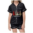 thumbnail image 2 of Ulitacool Christmas Toddler Pajamas Girls Short Sleeve Lappel Button Down Xmas Sleepwear Top And Pants Jammies Christmas Tree Printed New Year Nightwear Autummn Winter Soft Homewear 2-3 Years Black, 2 of 5