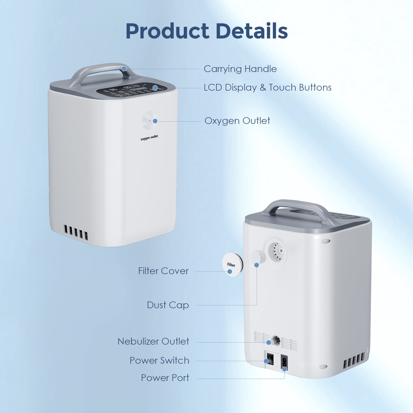 JUGACOOL Portable Continous Tube Machine Filters O2 Producer with Full Accessories White Concentrator