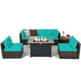 thumbnail image 2 of Gymax 7PCS Patio Rattan Furniture Set Fire Pit Table Cover Cushion Turquoise, 2 of 7